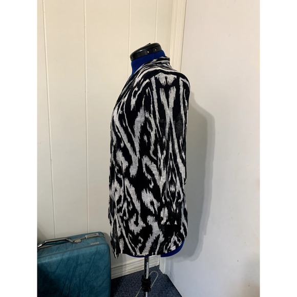 Chico's Traveler's Open Cardigan Abstract Print 100% Linen Knit Sz 1/M Packable - Picture 2 of 8